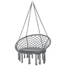 Outsunny Outdoor Cotton-Polyester Blend Macrame Hanging Rope Chair with Cushion, Portable Garden Chair with Fringe Tassels for Patio, Deck, Tree, Grey