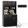 180cm Tall Pantry Cabinet with Outlets and Anti-Tipping Kits-Black