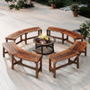 Patio Curved Bench Solid Wood Fire Pit Bench for 2-3 People Outdoor Backless Loveseat-Rustic Brown