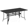 Patio Dining Table for 6 160CM Rectangle Metal Slat Table with Umbrella Hole-Black