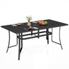 Patio Dining Table for 6 160CM Rectangle Metal Slat Table with Umbrella Hole-Black