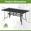 Patio Dining Table for 6 160CM Rectangle Metal Slat Table with Umbrella Hole-Black