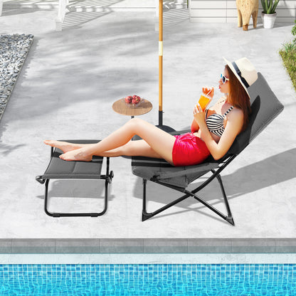 Patio Folding Sling Chair with Ottoman and Removable Cushion Set of 2-Grey
