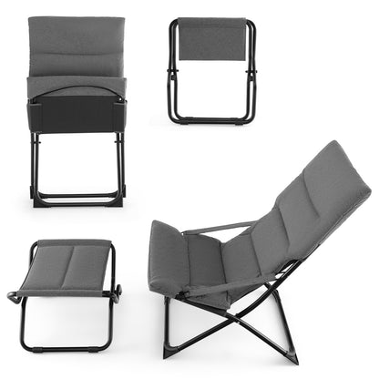 Patio Folding Sling Chair with Ottoman and Removable Cushion Set of 2-Grey