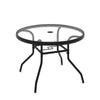 Patio Side Table Outdoor Round Bistro Table with Tempered Glass Top and Umbrella Hole