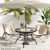 Patio Side Table Outdoor Round Bistro Table with Tempered Glass Top and Umbrella Hole