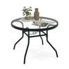 Patio Side Table Outdoor Round Bistro Table with Tempered Glass Top and Umbrella Hole