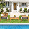 4-Piece Patio Acacia Wood Furniture Set with Removable Cushions-White
