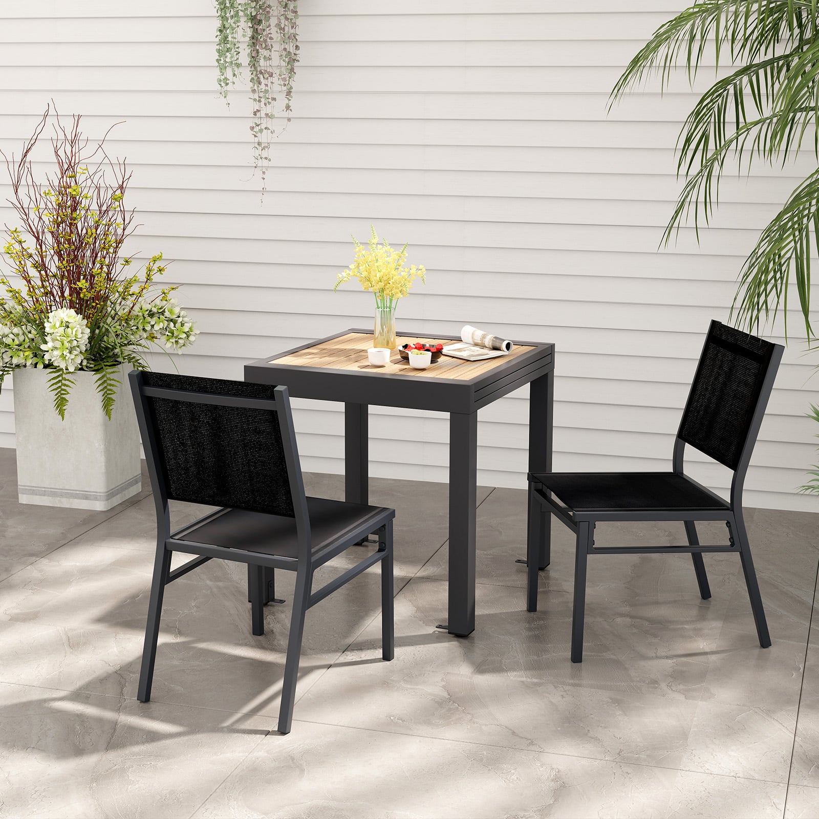 Patio Armless Chair with Breathable Seat and Backrest-4 pieces