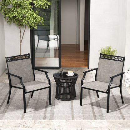 Patio Dining Chairs Set of 2 with All Weather Breathable Fabric and Backrest-Coffee