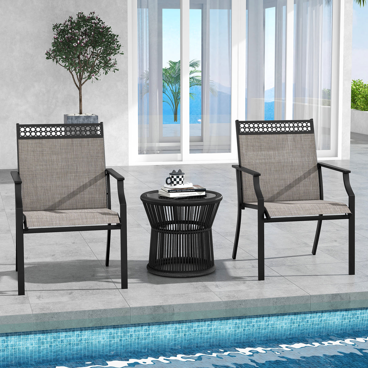 Patio Dining Chairs Set of 2 with All Weather Breathable Fabric and Backrest-Coffee