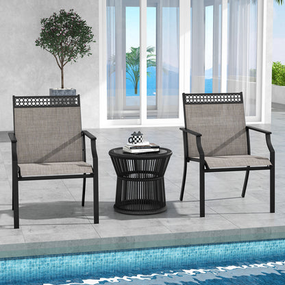 Patio Dining Chairs Set of 2 with All Weather Breathable Fabric and Backrest-Coffee