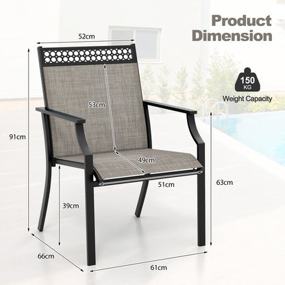 Patio Dining Chairs Set of 2 with All Weather Breathable Fabric and Backrest-Coffee