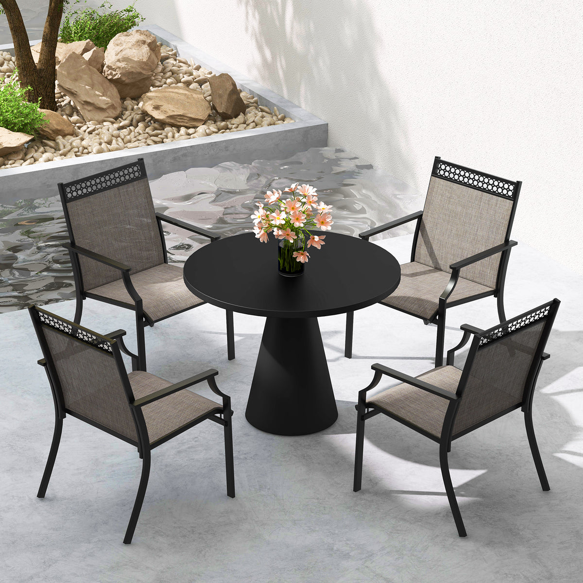 Patio Dining Chairs Set of 2 with All Weather Breathable Fabric and Backrest-Coffee