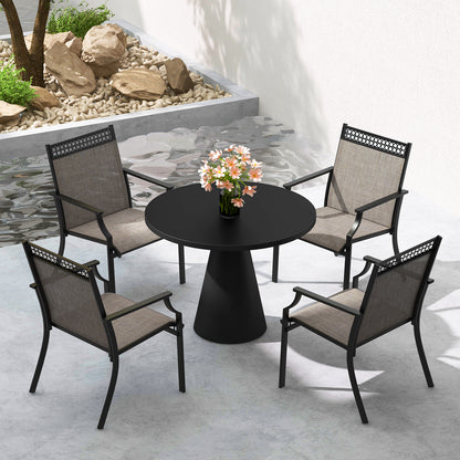 Patio Dining Chairs Set of 2 with All Weather Breathable Fabric and Backrest-Coffee