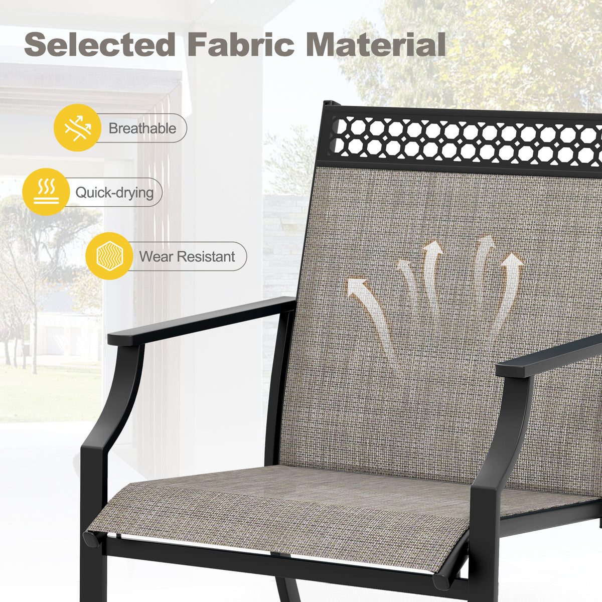 Patio Dining Chairs Set of 2 with All Weather Breathable Fabric and Backrest-Coffee