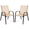 2 Piece Patio Outdoor Camping Chairs Set with Breathable Fabric-Coffee