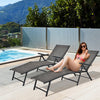 Patio Foldable Chaise Lounge Chair Reclining with Adjustable Backrest-Grey-2 Pack