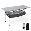 Patio Folding Camping Table Picnic Table with Aluminum Roll-up Tabletop-Silver