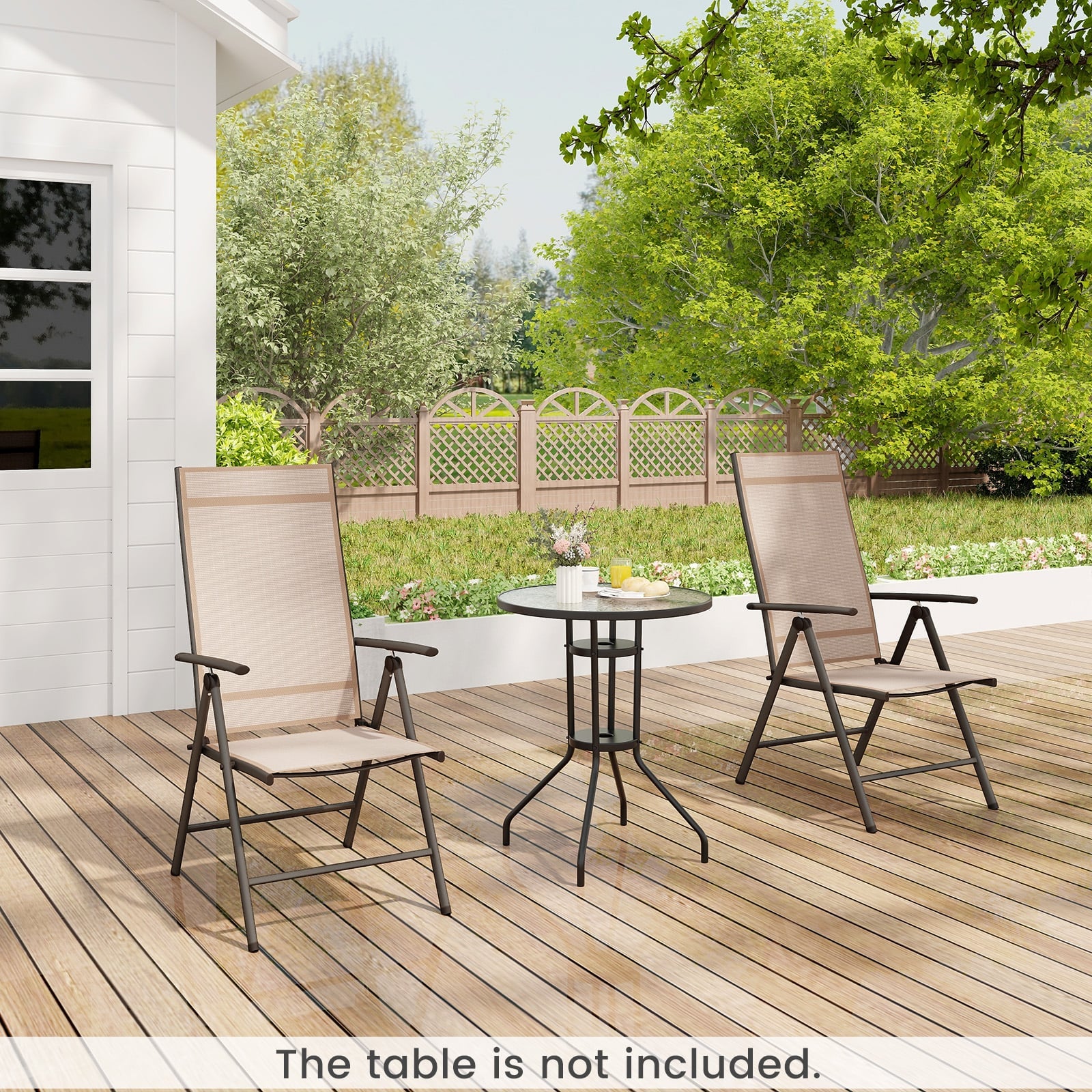 Patio Folding Dining Chairs Outdoor Sling Chairs with 7-Level Adjustable High Backrest-Brown