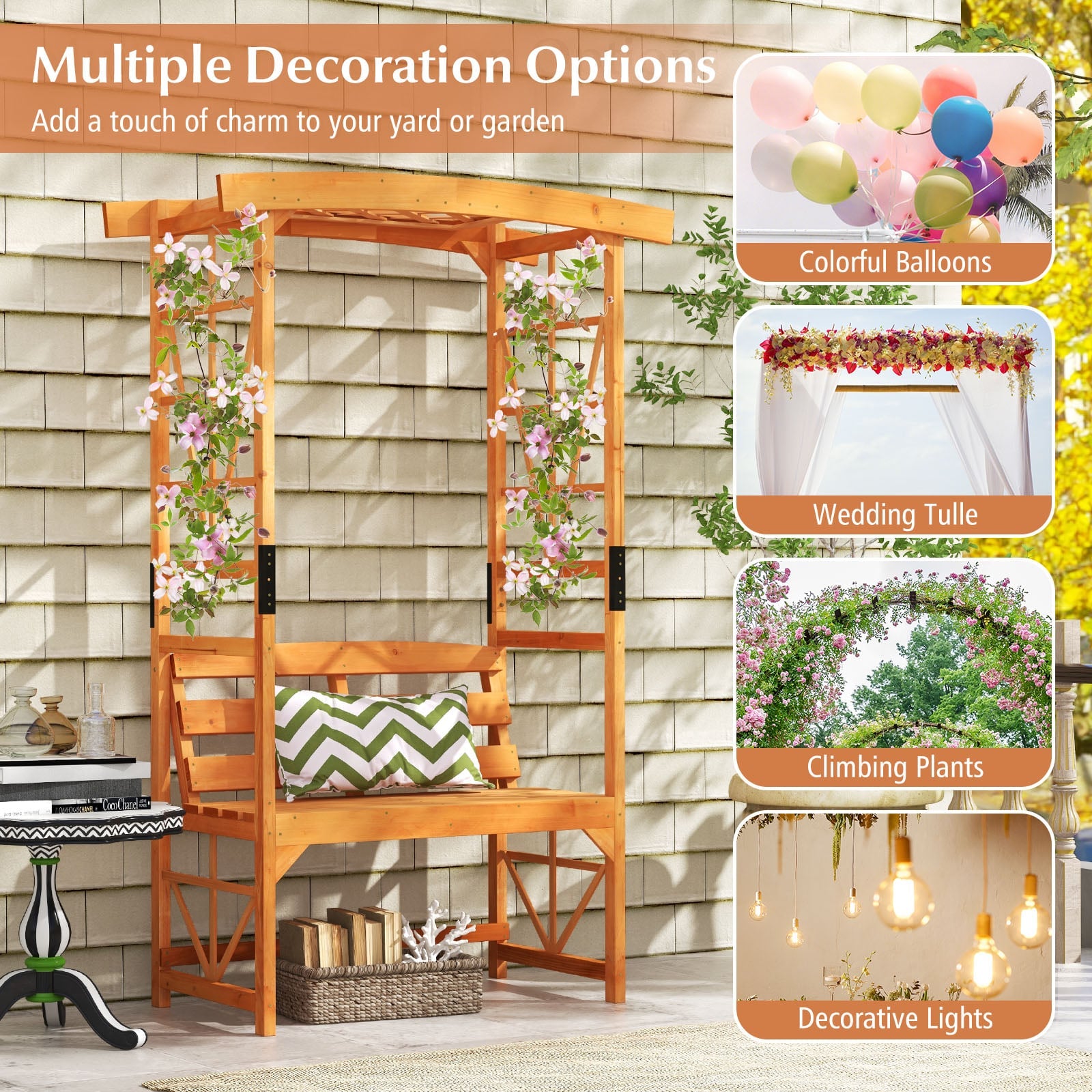 Patio Garden Arbor Archway with 2 Trellises for Climbing Plants Vines Grapes-Yellow