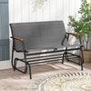 2-Person Patio Glider Bench with Curved Teak Armrests and Breathable Fabric Seat-Grey