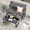 2-Person Patio Glider Bench with Curved Teak Armrests and Breathable Fabric Seat-Grey