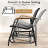 2-Person Patio Glider Bench with Curved Teak Armrests and Breathable Fabric Seat-Grey