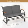 2-Person Patio Glider Bench with Curved Teak Armrests and Breathable Fabric Seat-Grey