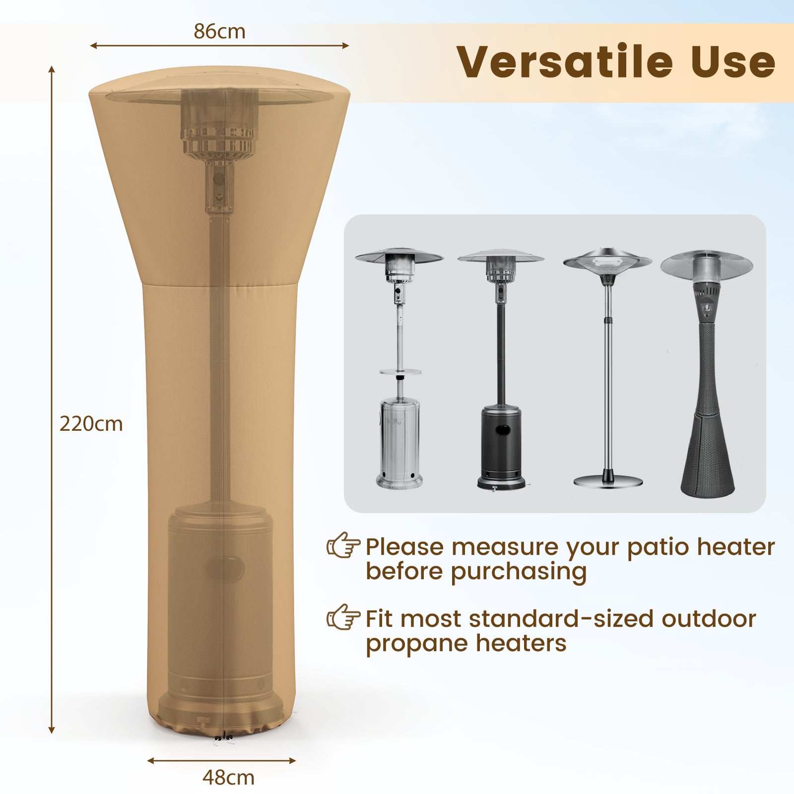 Outdoor Patio Heater Cover with Zipper and Storage Bag-Beige