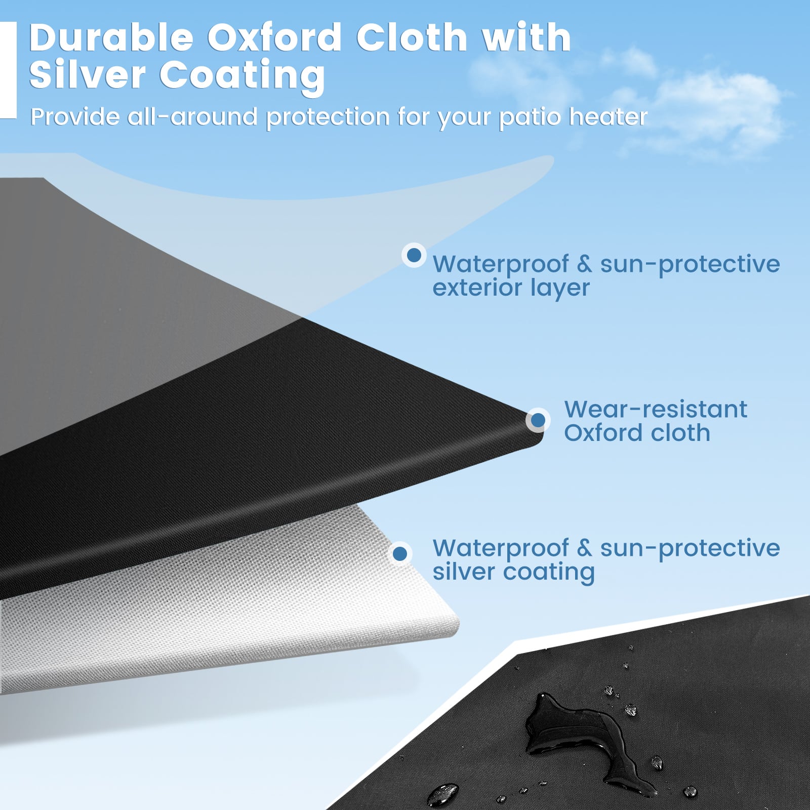 Outdoor Patio Heater Cover with Zipper and Storage Bag-Black