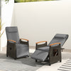Patio Rattan Lounge Chair Recliner with Adjustable Footrest and Side Table-Grey