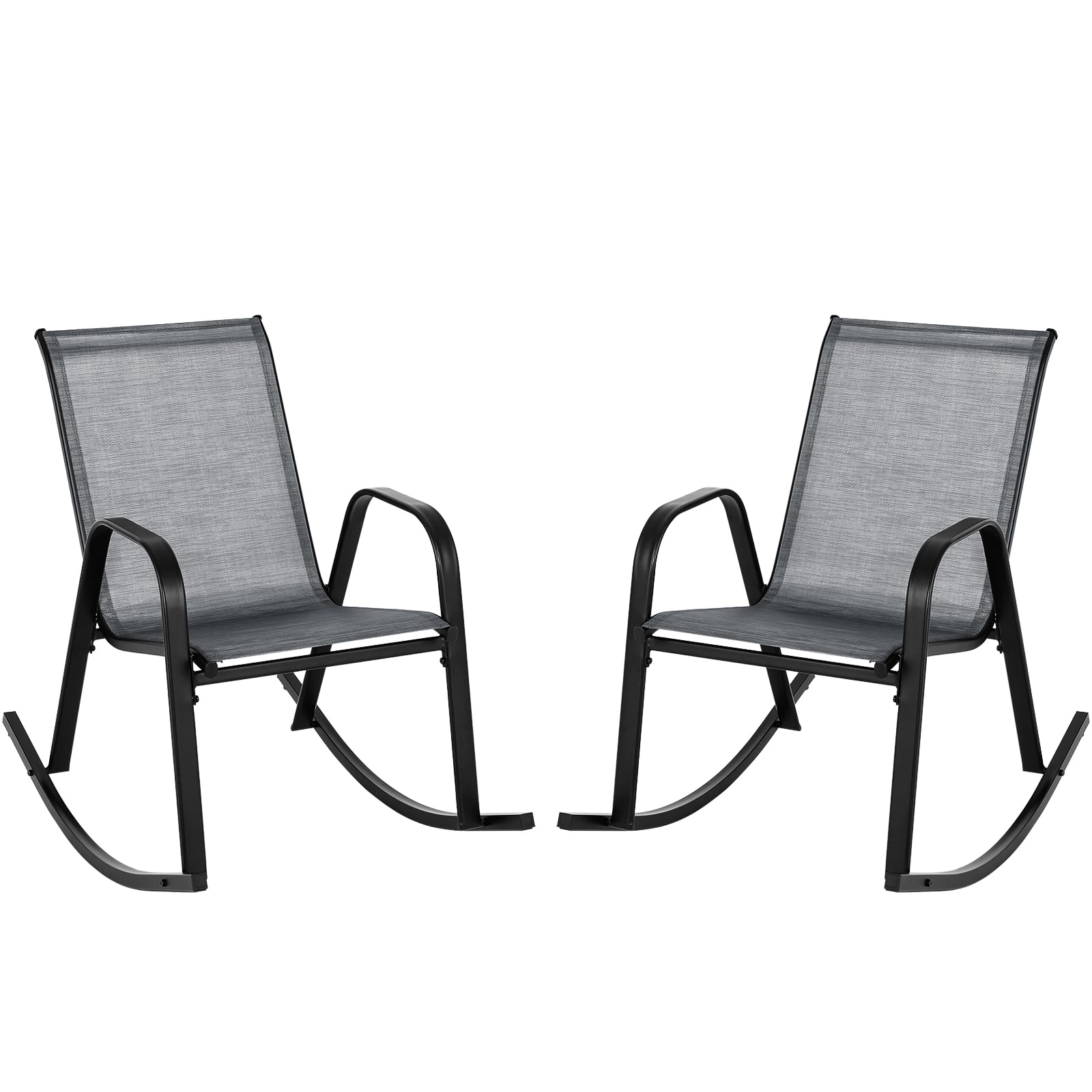 Patio Rocking Chair Set of 2 with Breathable Fabric Seat-Grey