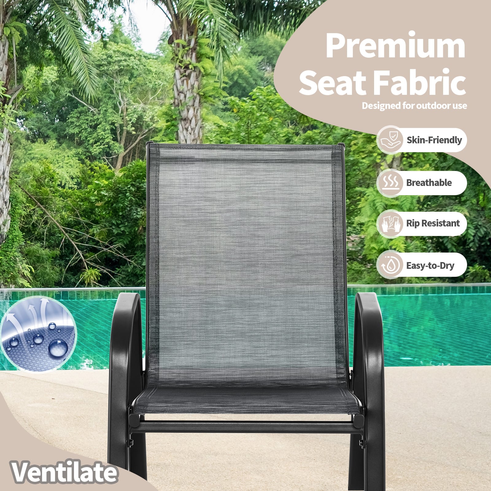 Patio Rocking Chair Set of 2 with Breathable Fabric Seat-Grey