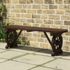 2-Seat Patio Wood Bench with Wagon Wheel Base and Slatted Seat