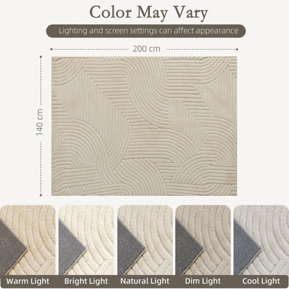 HOMCOM Modern Geometric Rug, Thick & Plush, Non-Slip, 200 x 140 cm - Cream, Living Room/Bedroom/Office