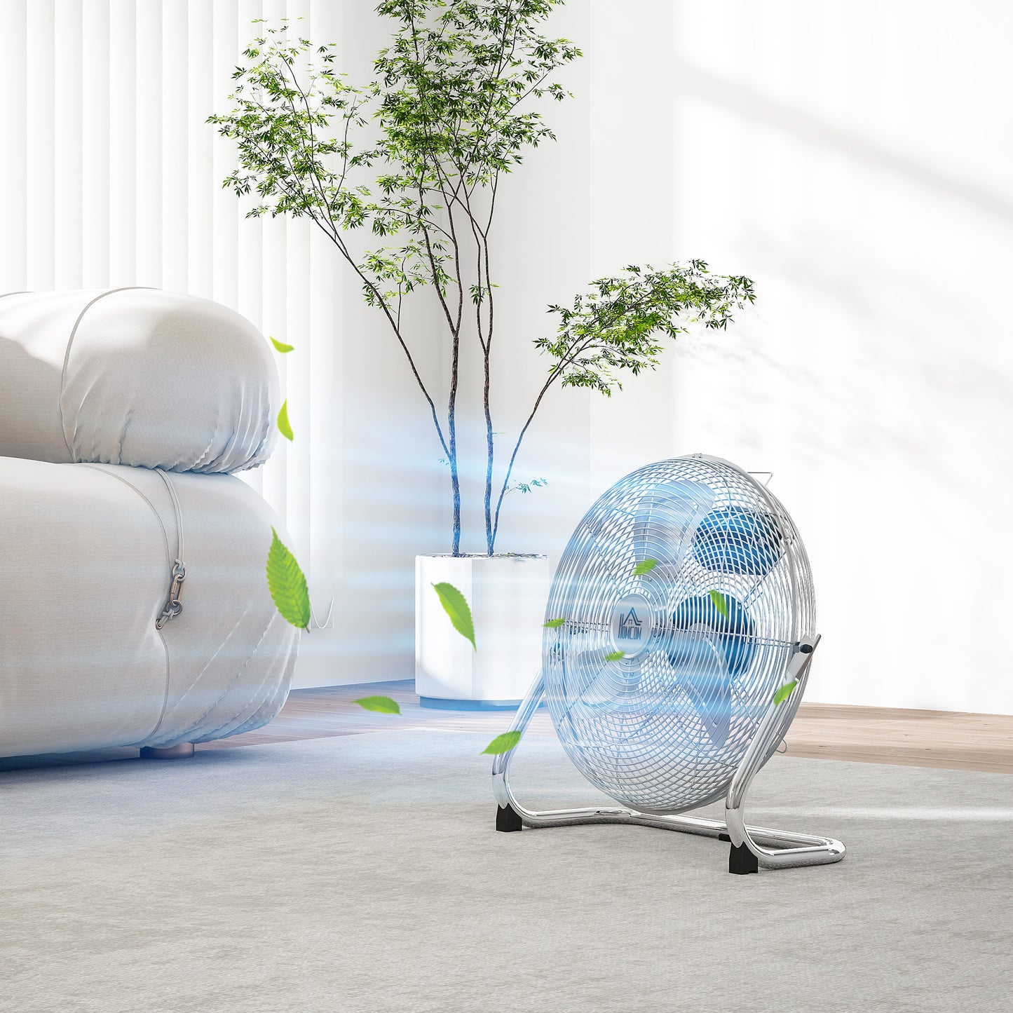 HOMCOM Metal Floor Fan with 3 Speeds & 120√Ç¬∞ Adjustable Tilt - Silver Tone