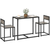 HOMCOM Dining Table and Chairs Set 2, Dining Room Sets, Rectangular Space Saving Table and 2 Chairs for Compact Kitchens, Steel Frame, Grey Wood-Effect