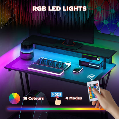HOMCOM Two-Level LED Gaming Desk - Black