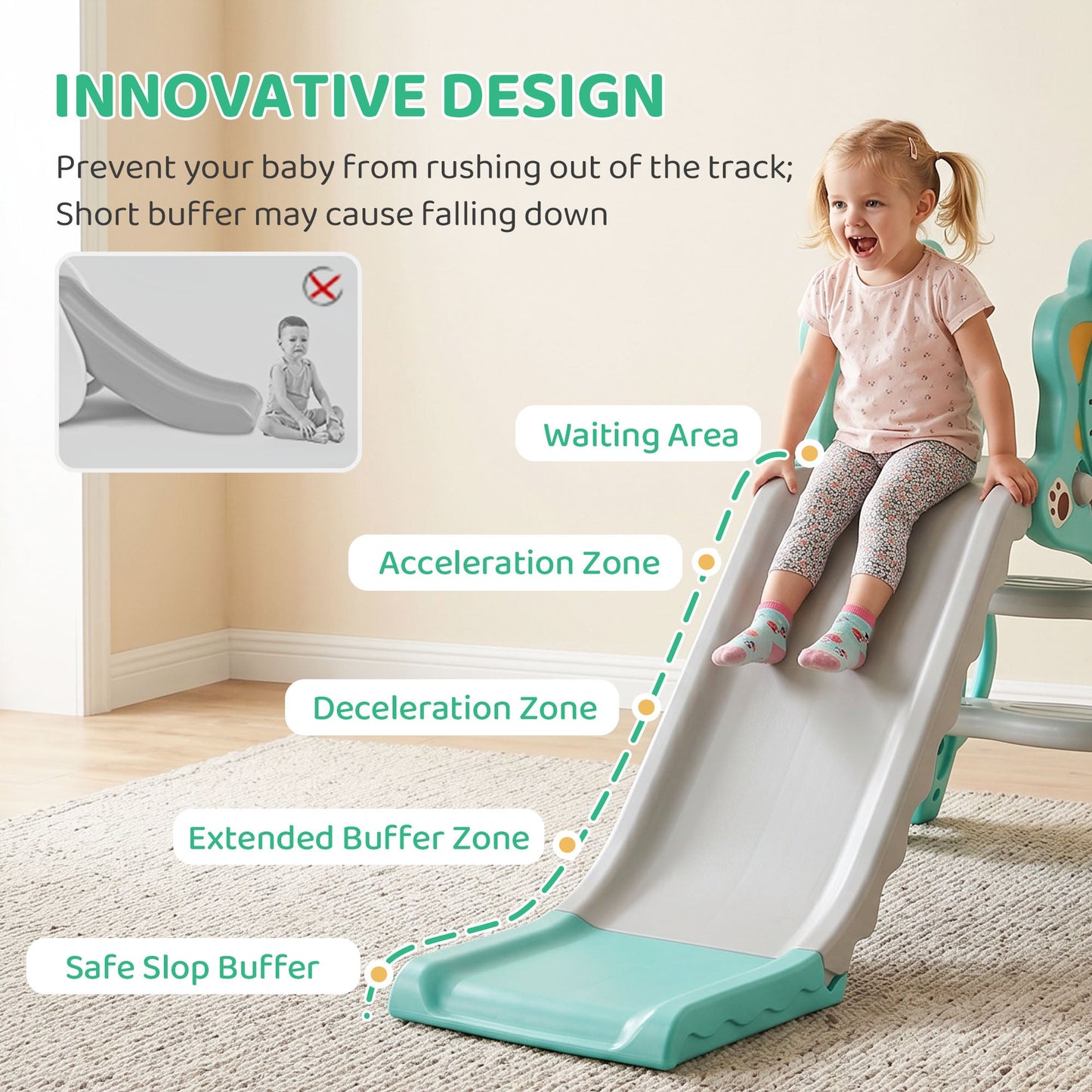 AIYAPLAY Baby Slide with Basketball Hoop, Climber, Easy to Assemble Kids Slide for Indoor Use, for Ages 18-36 Months - Blue