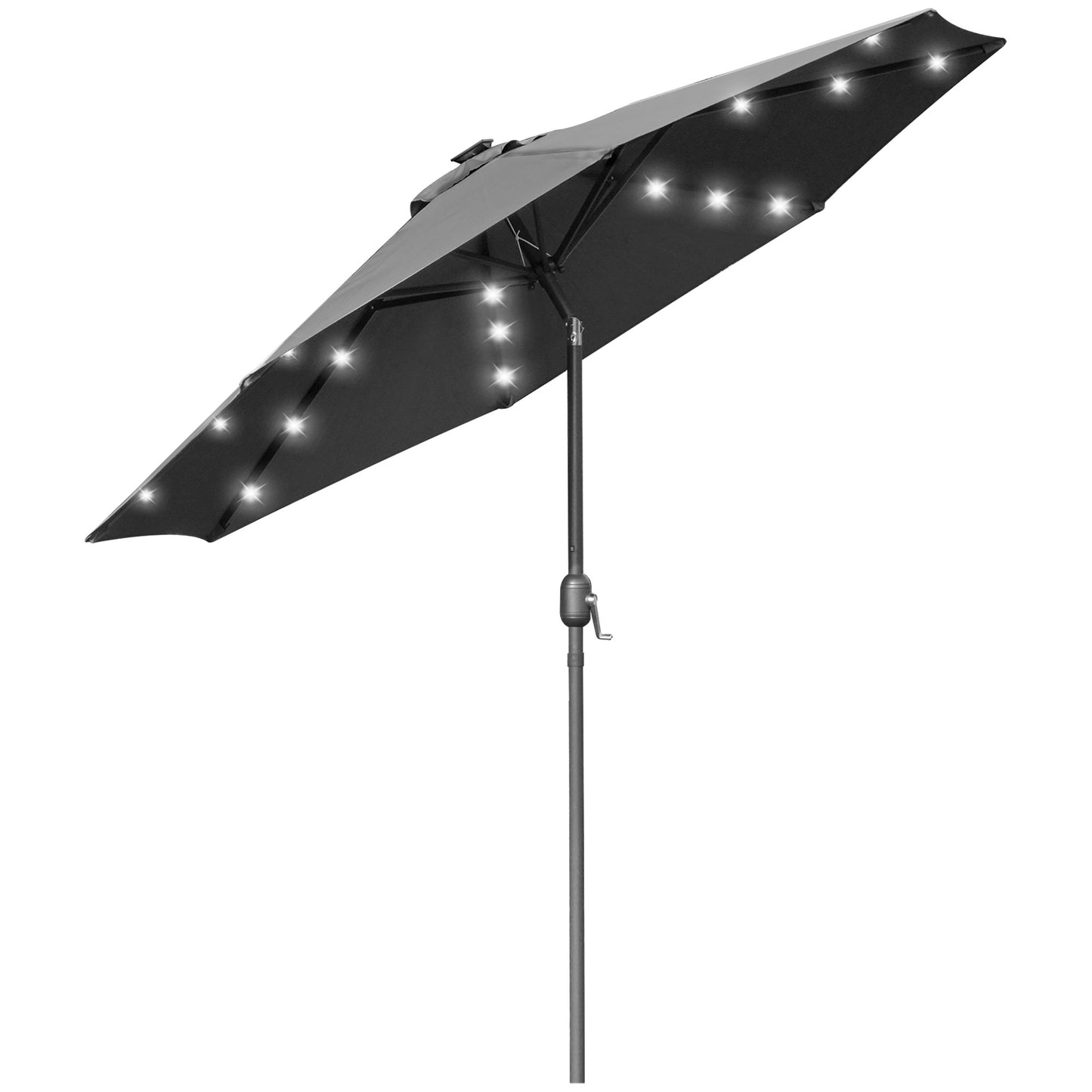 Outsunny 2.7m Patio Garden Umbrella Outdoor Parasol with Tilt Crank and 24 LEDs Lights (Grey)