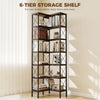 HOMCOM 6-Tier L-Shaped Bookshelf, Freestanding Corner Bookcase with Metal Frame, Rustic Brown