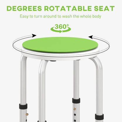 HOMCOM 360√Ç¬∞ Swivel Shower Chair, Height Adjustable Aluminium Shower Stool with Non-Slip Feet for Disabled, Elderly, Green
