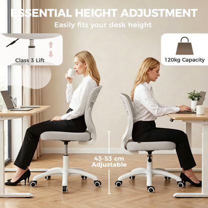 HOMCOM Office Chair, Armless Computer Desk Chair with Breathable Mesh, Adjustable Height, Swivel Wheels, Grey
