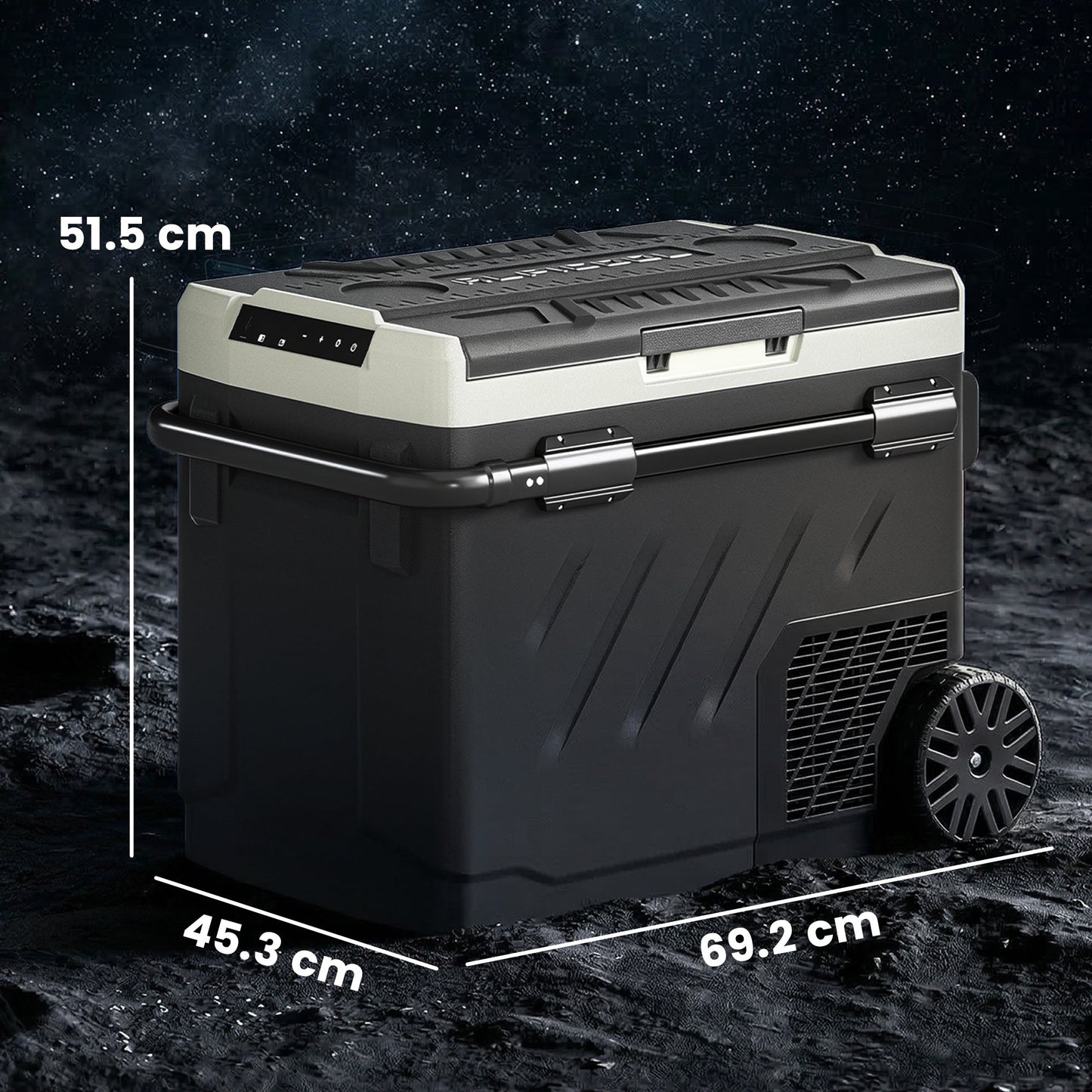 Outsunny 49L Compressor Car Fridge Freezer, Dual Zone Camping Refrigerator with App Control, Telescopic Handle, -20 degrees C-20 degrees C