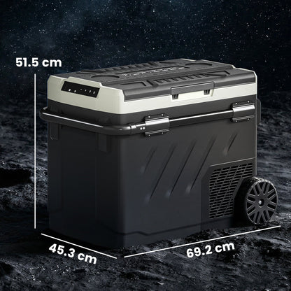 Outsunny 49L Compressor Car Fridge Freezer, Dual Zone Camping Refrigerator with App Control, Telescopic Handle, -20 degrees C-20 degrees C