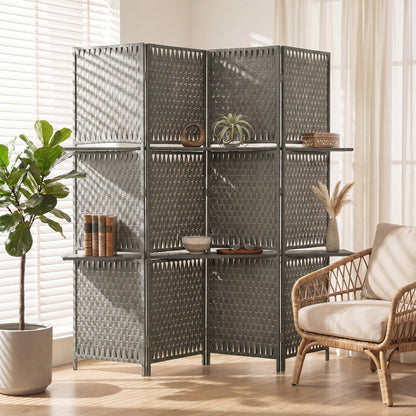 HOMCOM Wave Fibre Freestanding Folding Privacy Screen Panels, Room Divider, Grey