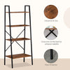 HOMCOM Ladder Shelf, Bookshelf, 4-Tier Industrial Storage Rack for Living Room, Bedroom, Kitchen, Rustic Brown and Black