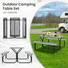 Picnic Table Bench Set with Metal Base Wood for Outdoor-Grey