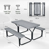 Picnic Table Bench Set with Metal Base Wood for Outdoor-Grey
